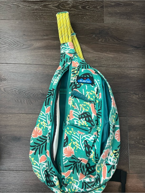 Kavu Handbags - Kavu Floral Teal Sling Bag with Pink and Yellow Accents